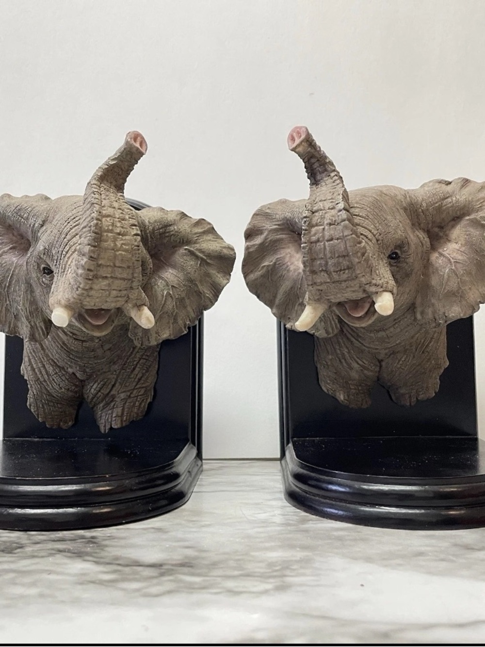 Vintage Rare MayRich Company Elephant Head Shaped Pair Of Bookends